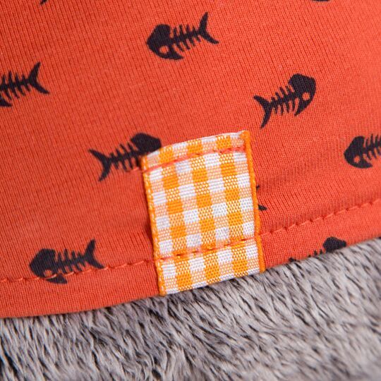 Басик в оранжевой футболке в рыбки с львенком